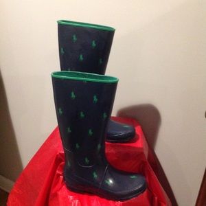 Polo Women's Navy and Green Rain Boots